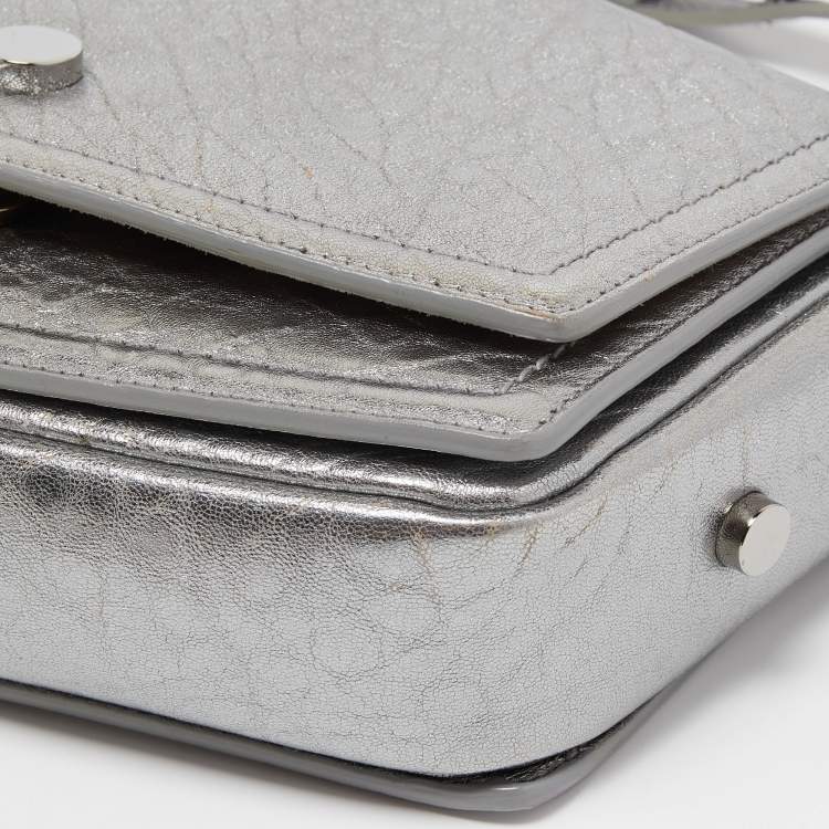 Pre Owned Jimmy Choo Silver Textured Leather Arrow Shoulder Bag