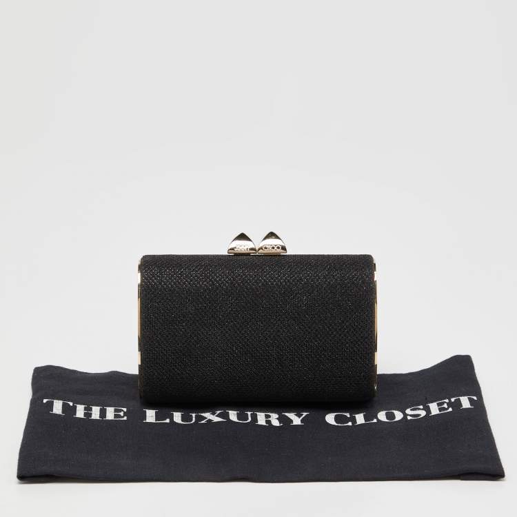 Pre Owned Jimmy Choo Black Fabric Lurex Frame Clutch