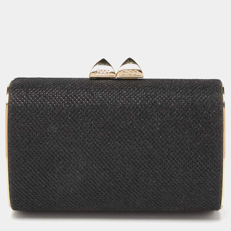 Pre Owned Jimmy Choo Black Fabric Lurex Frame Clutch