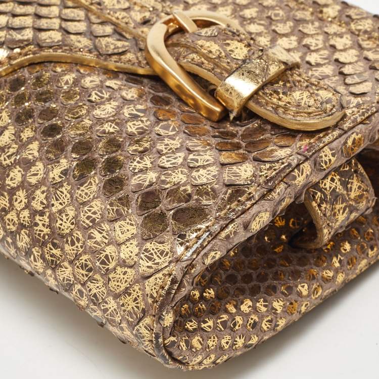 Pre Owned Jimmy Choo Go;ld Watersnake Leather Tulita Wristlet Clutch