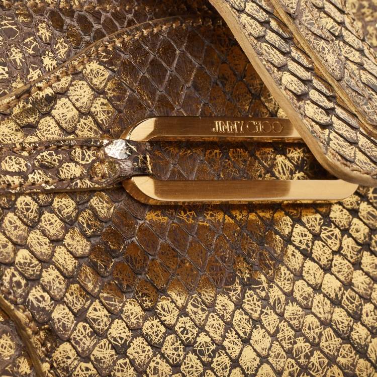 Pre Owned Jimmy Choo Go;ld Watersnake Leather Tulita Wristlet Clutch