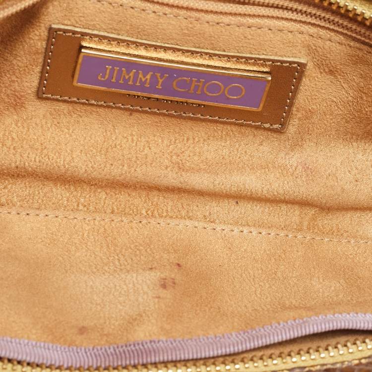 Pre Owned Jimmy Choo Go;ld Watersnake Leather Tulita Wristlet Clutch
