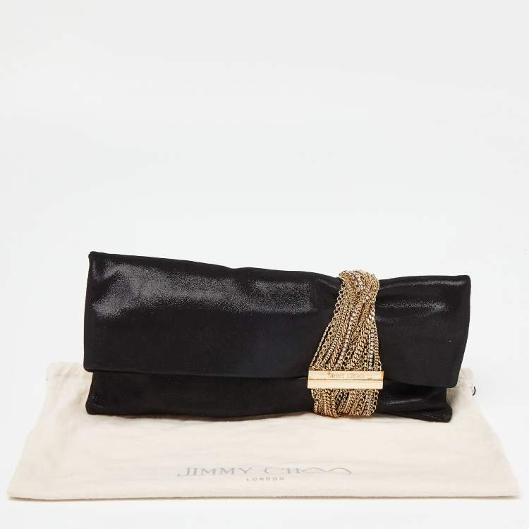 Pre Owned Jimmy Choo Black Shimmering Leather Chandra Clutch