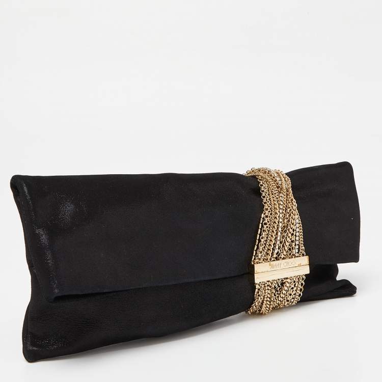 Pre Owned Jimmy Choo Black Shimmering Leather Chandra Clutch
