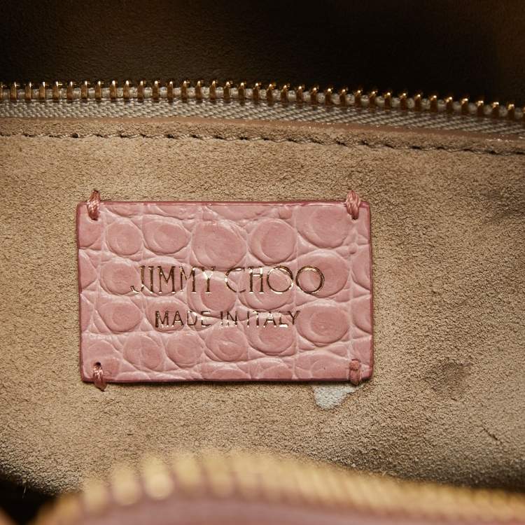 Pre Owned Jimmy Choo Pink Croc Embossed Leather Small Varenne Bowler Bag