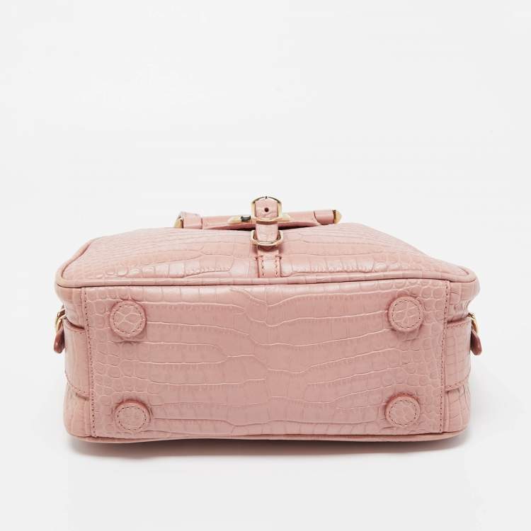 Pre Owned Jimmy Choo Pink Croc Embossed Leather Small Varenne Bowler Bag