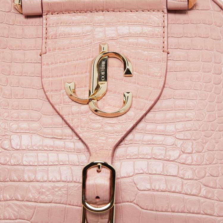 Pre Owned Jimmy Choo Pink Croc Embossed Leather Small Varenne Bowler Bag