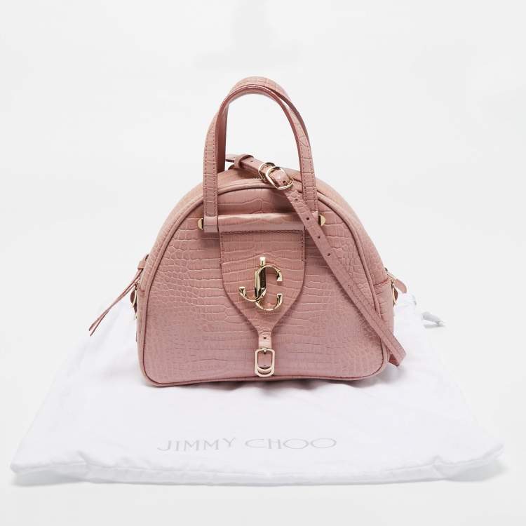 Pre Owned Jimmy Choo Pink Croc Embossed Leather Small Varenne Bowler Bag