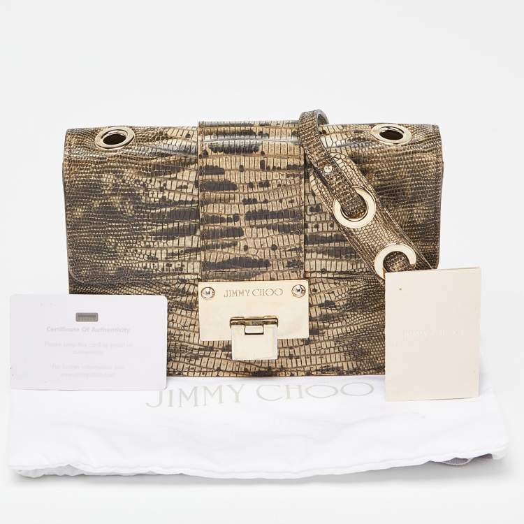 Pre Owned Jimmy Choo Black/Beige Croc Embossed Leather Rebel Crossbody Bag