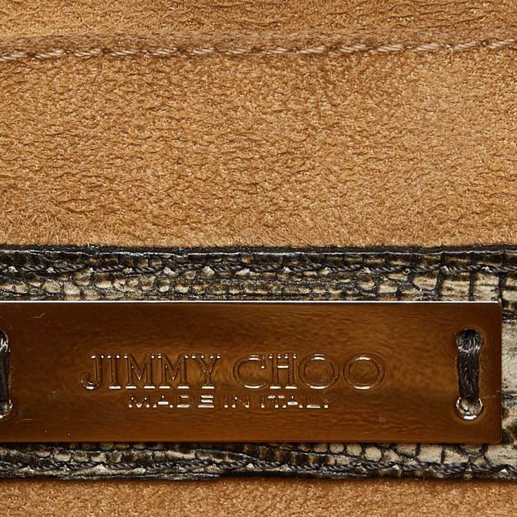 Pre Owned Jimmy Choo Black/Beige Croc Embossed Leather Rebel Crossbody Bag
