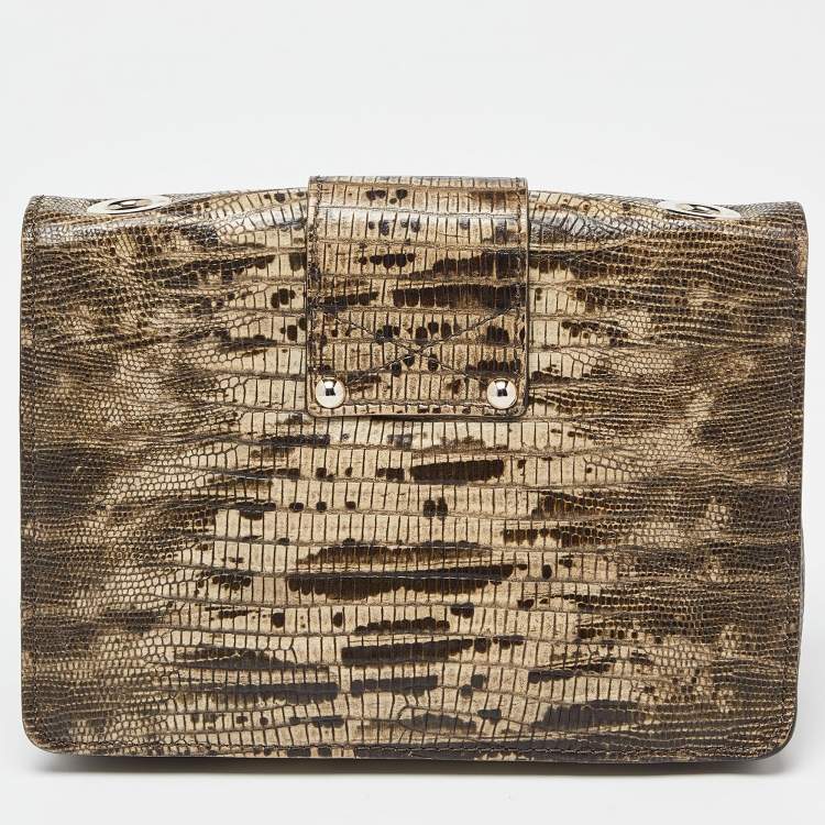 Pre Owned Jimmy Choo Black/Beige Croc Embossed Leather Rebel Crossbody Bag