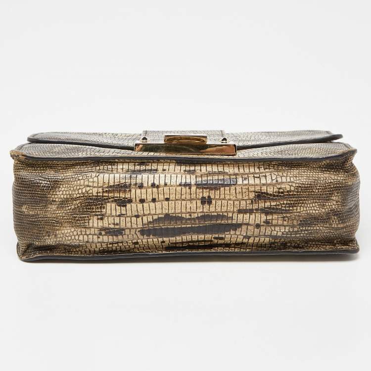 Pre Owned Jimmy Choo Black/Beige Croc Embossed Leather Rebel Crossbody Bag