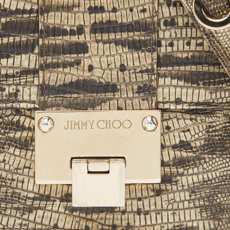 Pre Owned Jimmy Choo Black/Beige Croc Embossed Leather Rebel Crossbody Bag