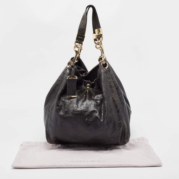 Pre Owned Jimmy Choo Black Crinkled Leather Lola Hobo