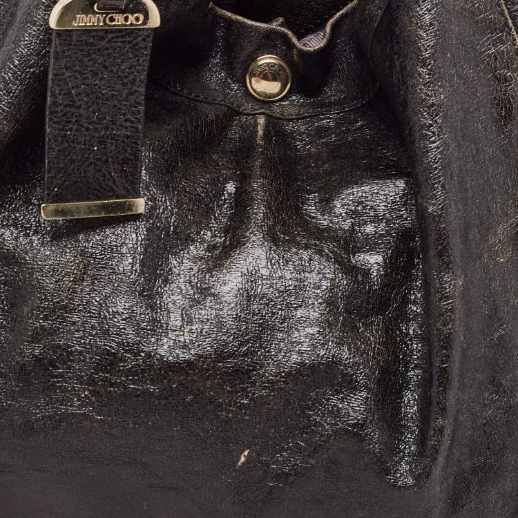 Pre Owned Jimmy Choo Black Crinkled Leather Lola Hobo