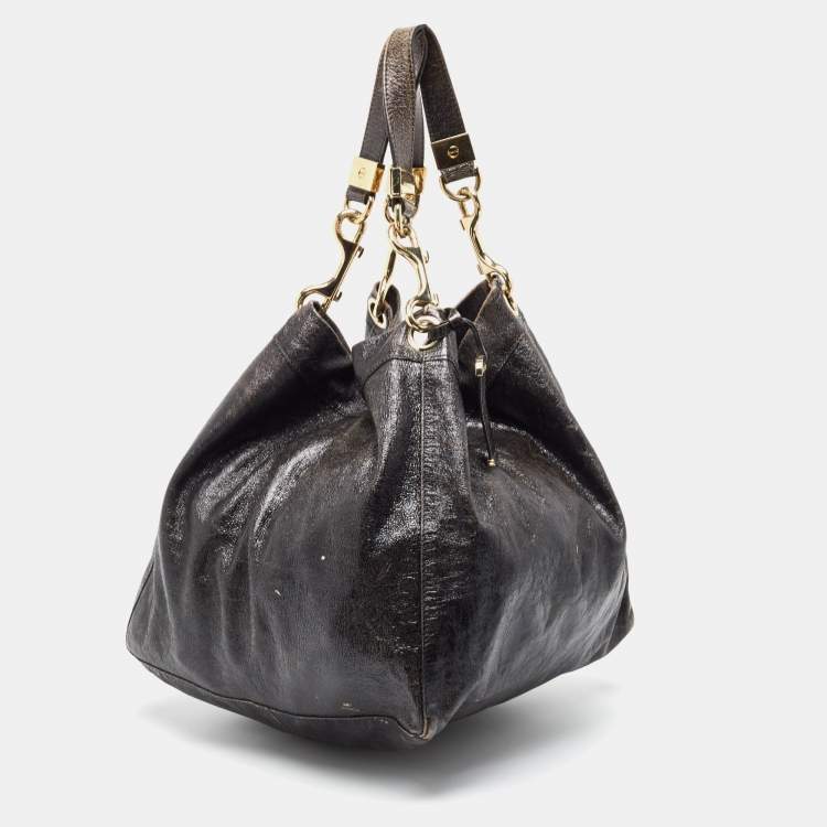 Pre Owned Jimmy Choo Black Crinkled Leather Lola Hobo