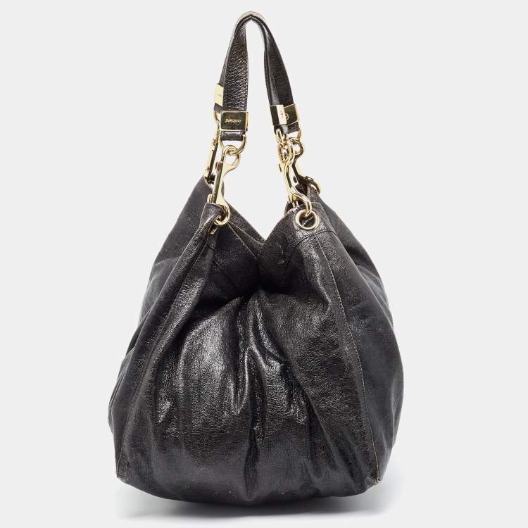 Pre Owned Jimmy Choo Black Crinkled Leather Lola Hobo