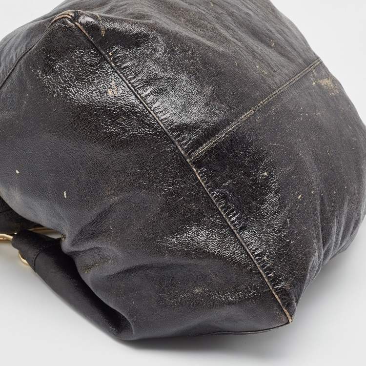 Pre Owned Jimmy Choo Black Crinkled Leather Lola Hobo