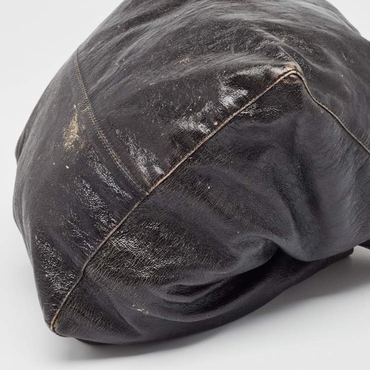 Pre Owned Jimmy Choo Black Crinkled Leather Lola Hobo