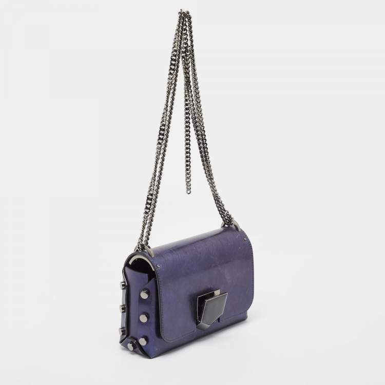 Pre Owned Jimmy Choo Metallic Navy Blue Leather Lockett City Shoulder Bag