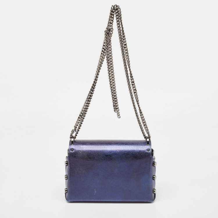 Pre Owned Jimmy Choo Metallic Navy Blue Leather Lockett City Shoulder Bag