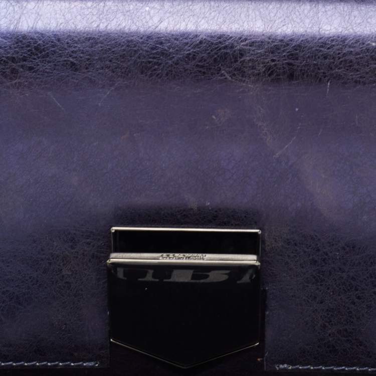 Pre Owned Jimmy Choo Metallic Navy Blue Leather Lockett City Shoulder Bag