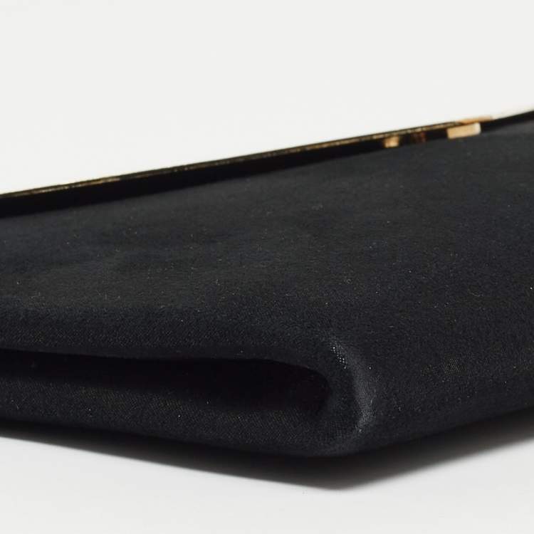 Pre Owned Jimmy Choo Black Shimmer Suede Metal Envelope Clutch