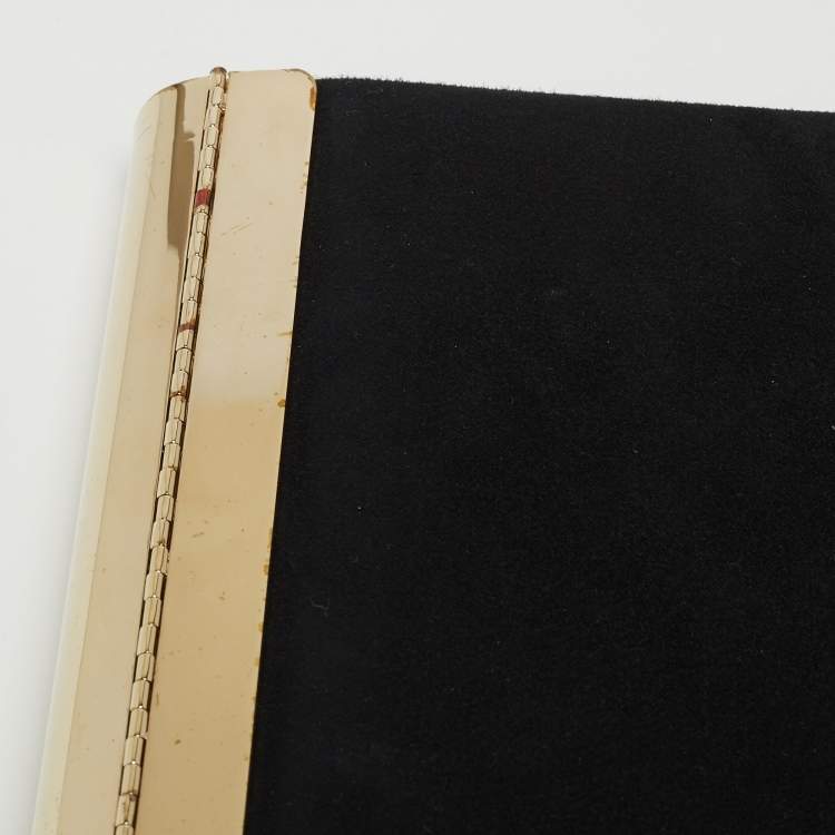 Pre Owned Jimmy Choo Black Shimmer Suede Metal Envelope Clutch