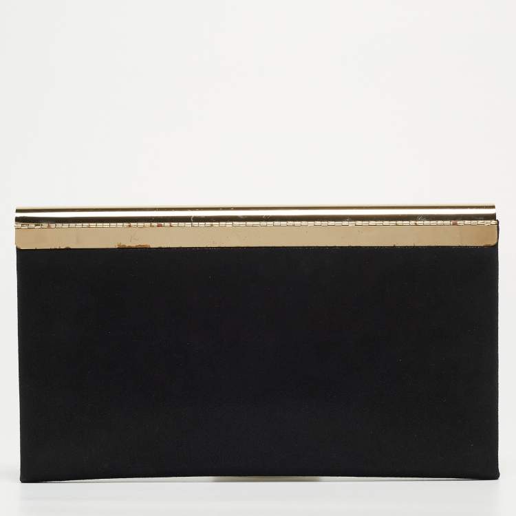 Pre Owned Jimmy Choo Black Shimmer Suede Metal Envelope Clutch