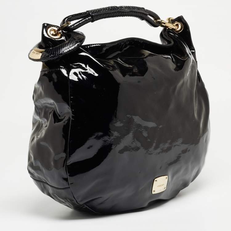 Pre Owned Jimmy Choo Black Patent Leather And Karung Large Saba Hobo