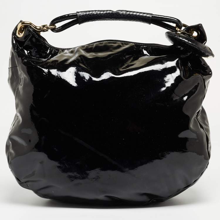 Pre Owned Jimmy Choo Black Patent Leather And Karung Large Saba Hobo