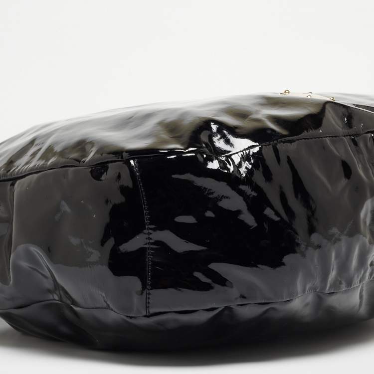 Pre Owned Jimmy Choo Black Patent Leather And Karung Large Saba Hobo