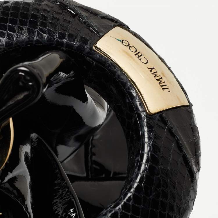 Pre Owned Jimmy Choo Black Patent Leather And Karung Large Saba Hobo