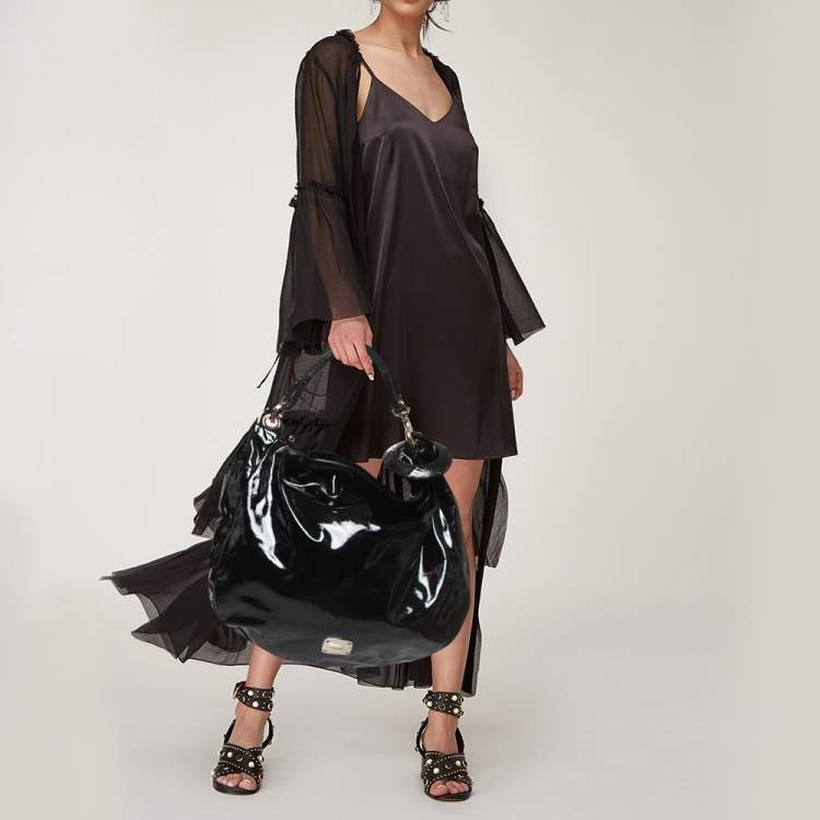 Pre Owned Jimmy Choo Black Patent Leather And Karung Large Saba Hobo