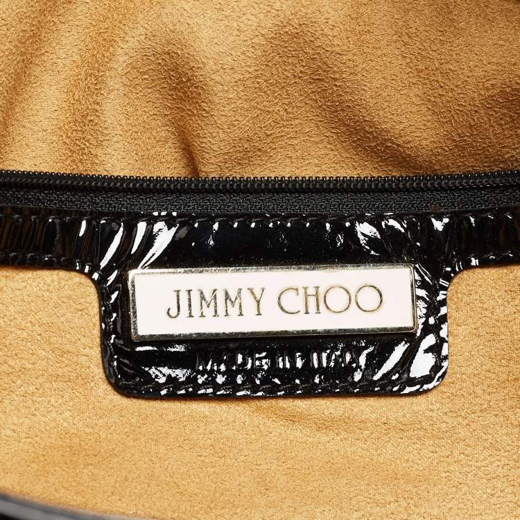 Pre Owned Jimmy Choo Black Patent Leather And Karung Large Saba Hobo