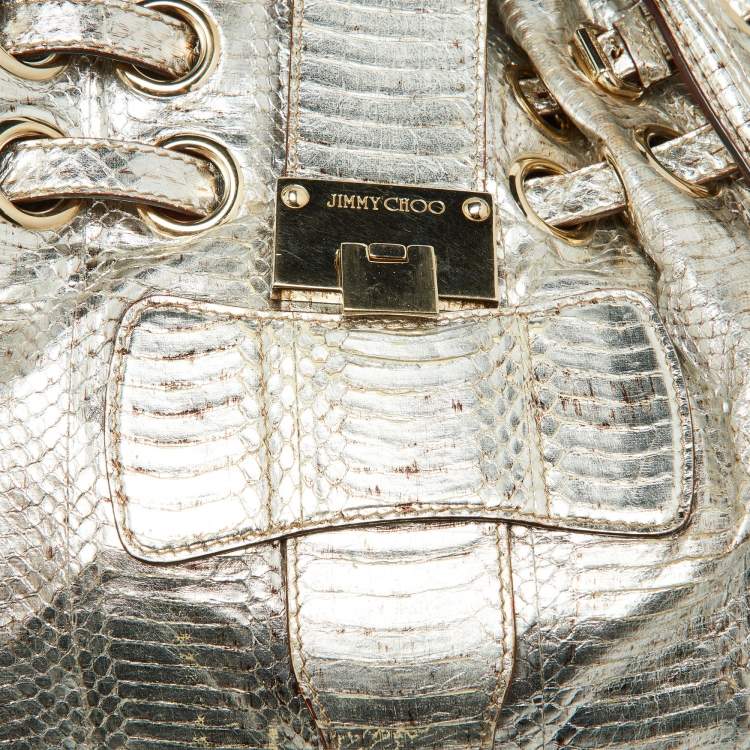 Pre Owned Jimmy Choo Silver Python Leather Riki Tote