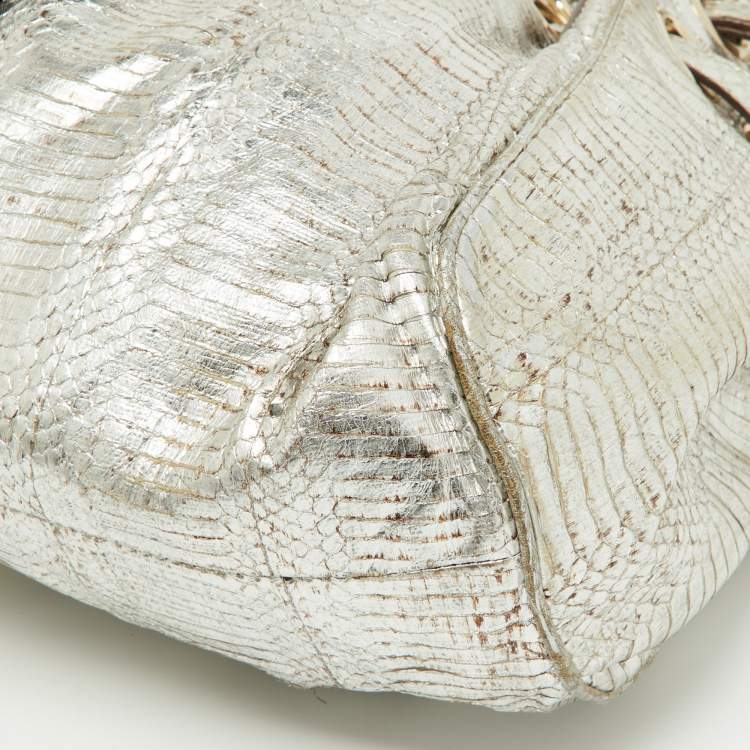 Pre Owned Jimmy Choo Silver Python Leather Riki Tote