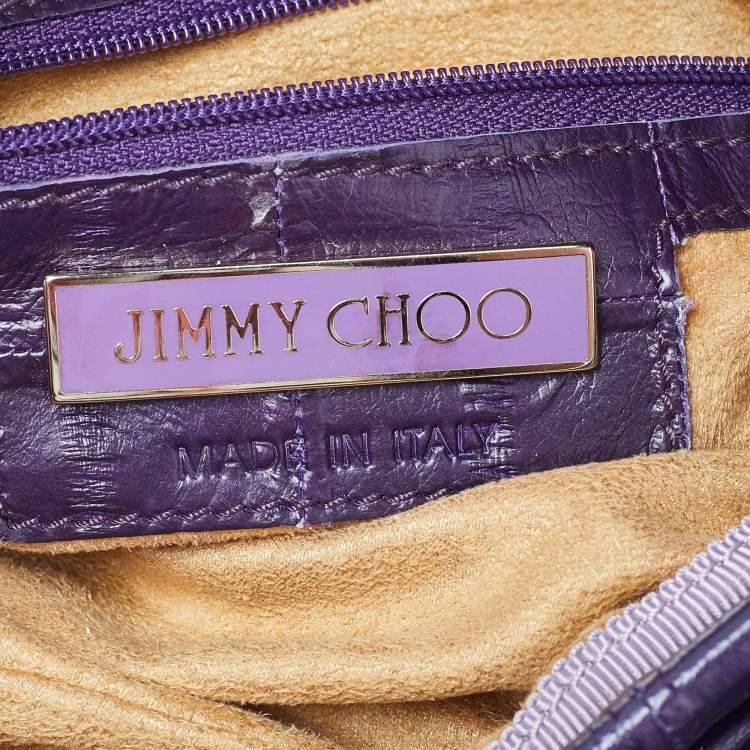 Pre Owned Jimmy Choo Purple Eel Leather Crystal Embellished Strap Clutch