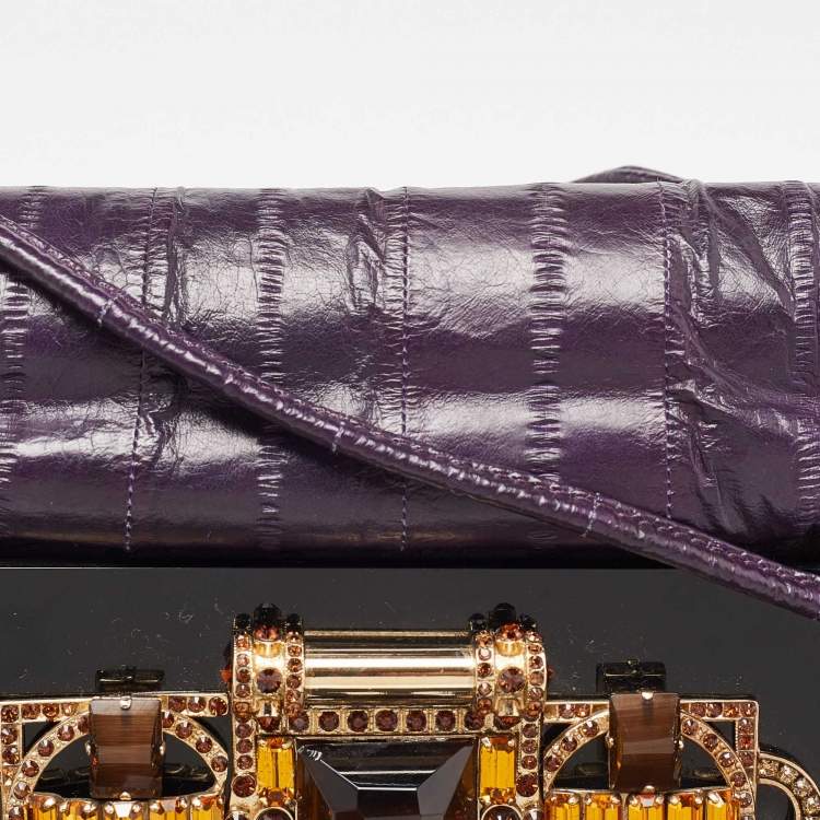 Pre Owned Jimmy Choo Purple Eel Leather Crystal Embellished Strap Clutch