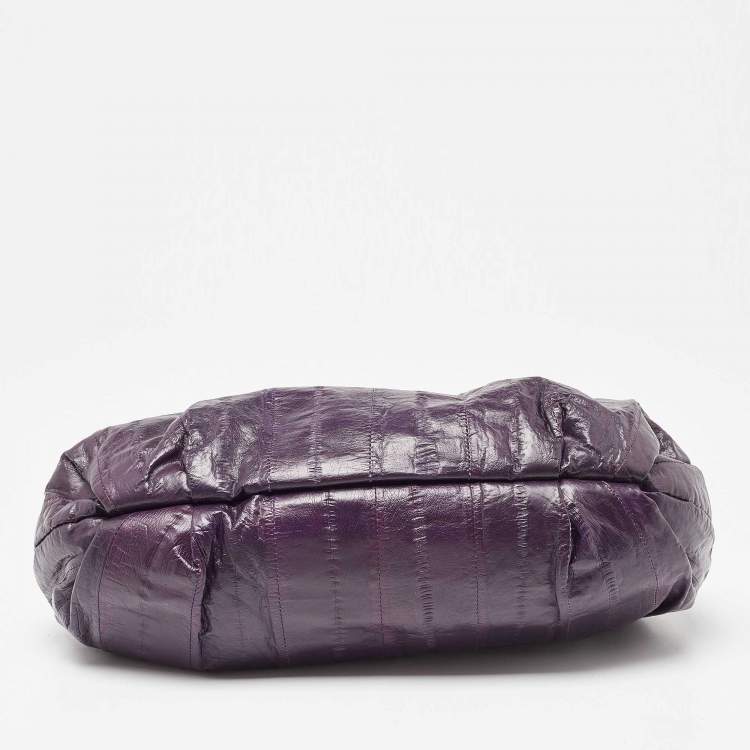 Pre Owned Jimmy Choo Purple Eel Leather Crystal Embellished Strap Clutch
