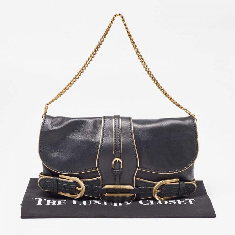 Pre Owned Jimmy Choo Black Leather Troy Chain Shoulder Bag