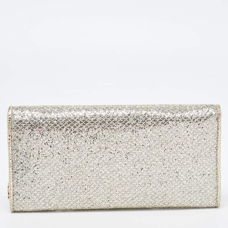 Pre Owned Jimmy Choo Silver Glitter Fabric Milla Chain Clutch