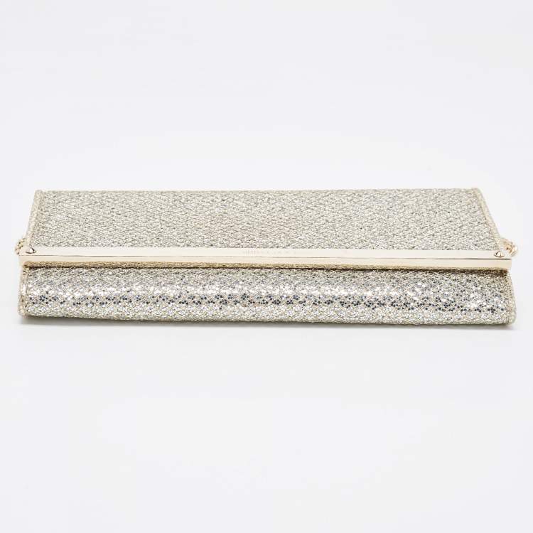 Pre Owned Jimmy Choo Silver Glitter Fabric Milla Chain Clutch