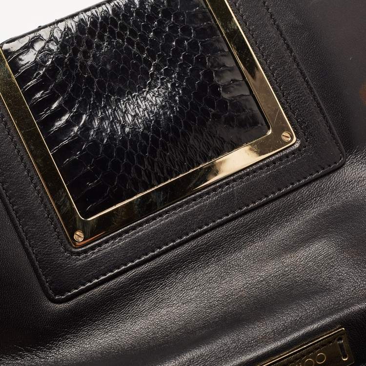 Pre Owned Jimmy Choo Black Leather and Snakeskin Trim Alba Shoulder Bag