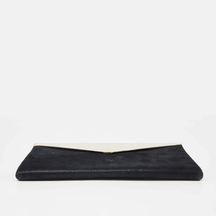 Pre Owned Jimmy Choo Black Shimmer Suede Charlize Metal Envelope Clutch