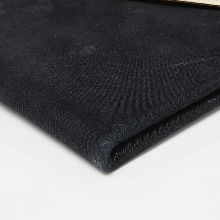 Pre Owned Jimmy Choo Black Shimmer Suede Charlize Metal Envelope Clutch