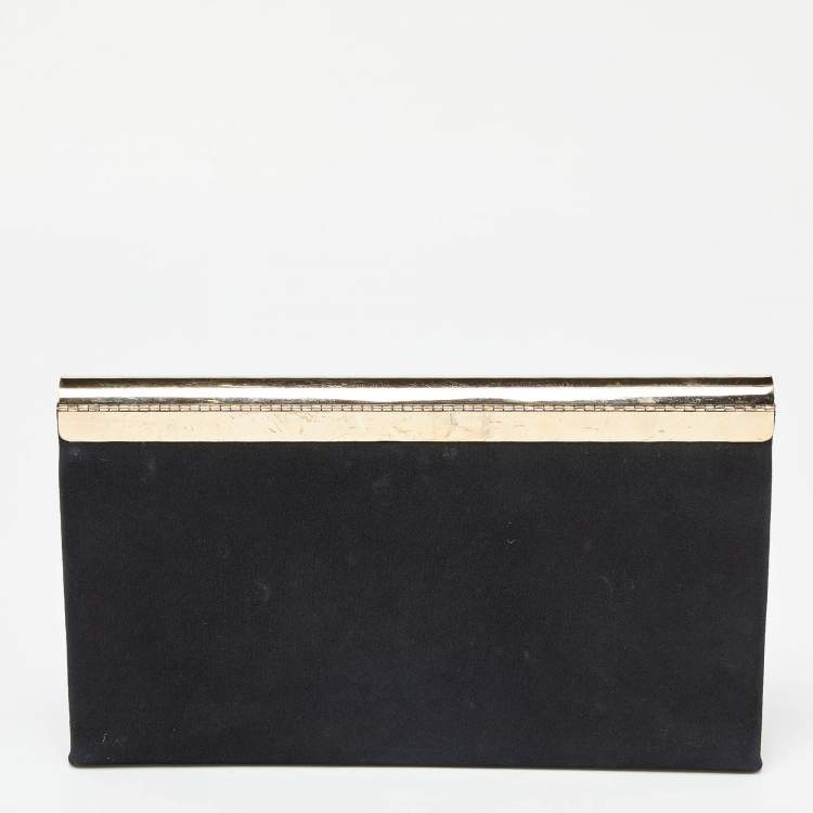 Pre Owned Jimmy Choo Black Shimmer Suede Charlize Metal Envelope Clutch