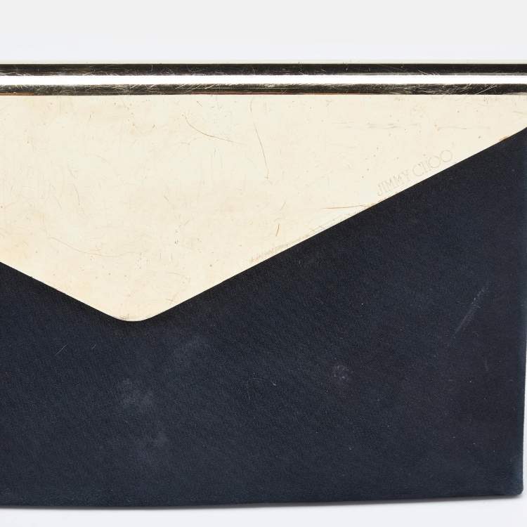Pre Owned Jimmy Choo Black Shimmer Suede Charlize Metal Envelope Clutch