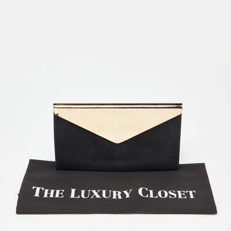 Pre Owned Jimmy Choo Black Shimmer Suede Charlize Metal Envelope Clutch