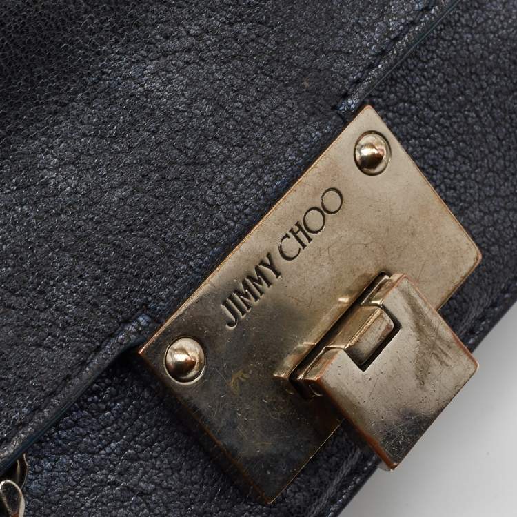 Pre Owned Jimmy Choo Metallic Blue Leather Rebel Crossbody Bag
